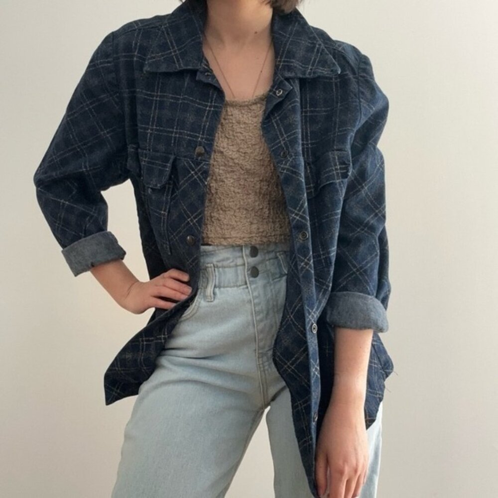 VINTAGE DENIM SHACKET WITH  GOLD STRIPES